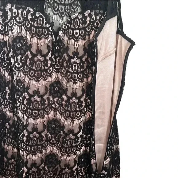 Jay Godfrey Slip Dress Black Lace Over Tan Satin Size 8